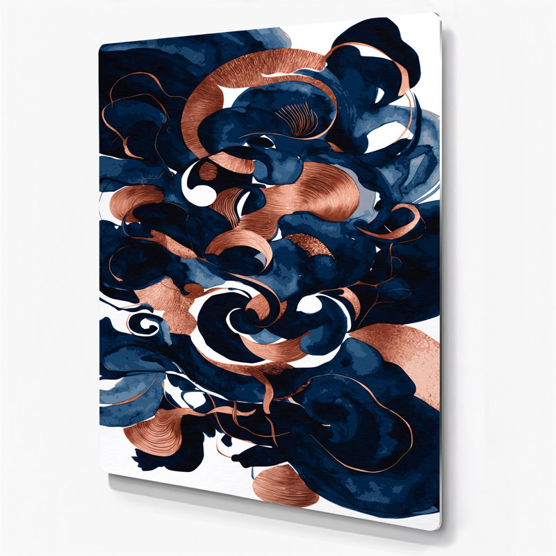 Abstrait aquarelle 30, art mural en métal bleu, H 16 po x l 20 po