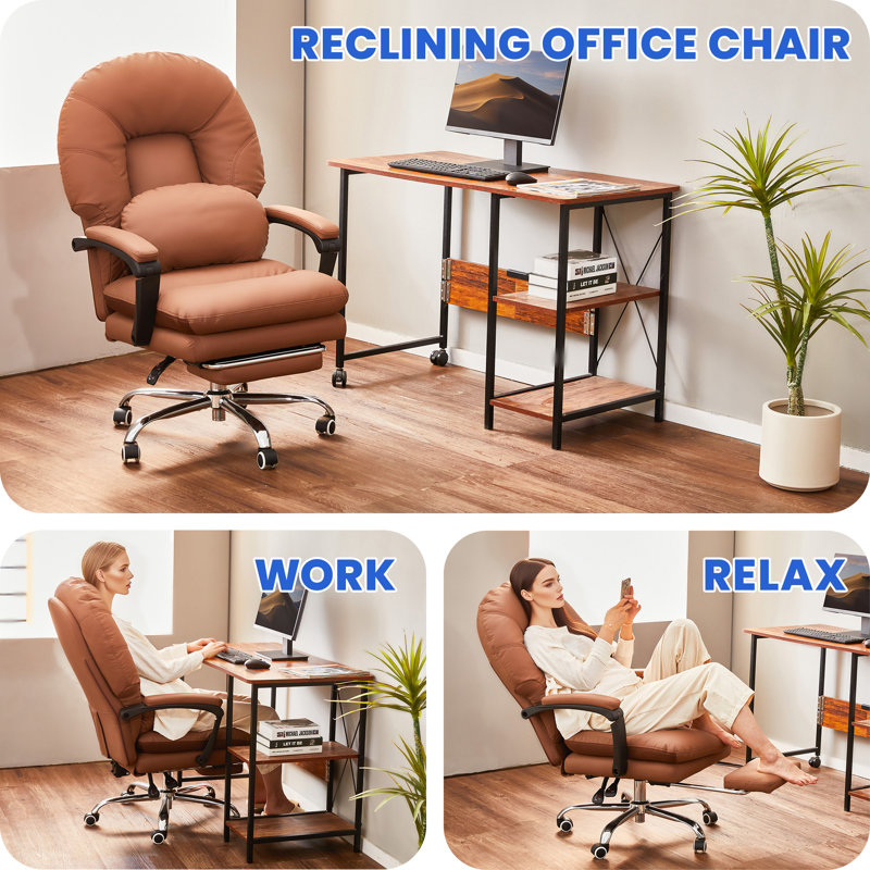 Big And Tall Ergonomic Executive Office Chair Computer Desk Chair Home Desk Chair With Footrest, Brown