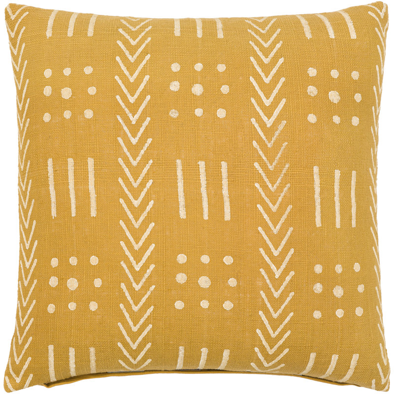 Geometric Cotton Throw Pillow, 20" x 20", Mustard/Beige, Polyester
