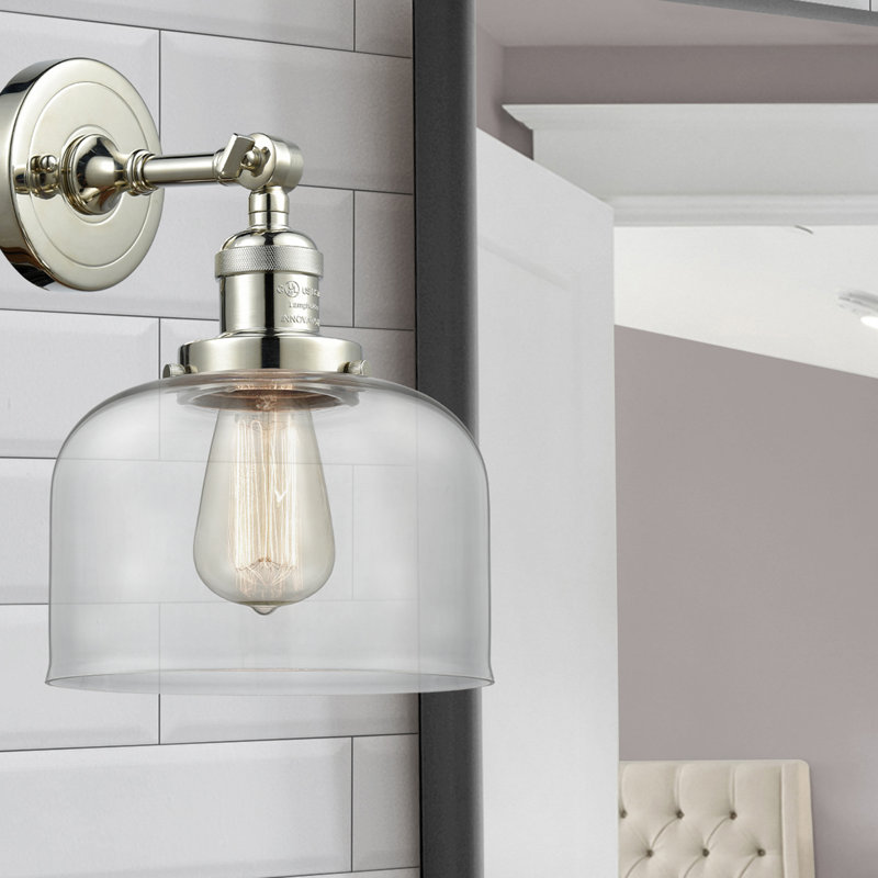 Applique murale 1 lumière 8 po Bell, Ampoule à DEL rétro de 6 watts, Clair, Nickel poli