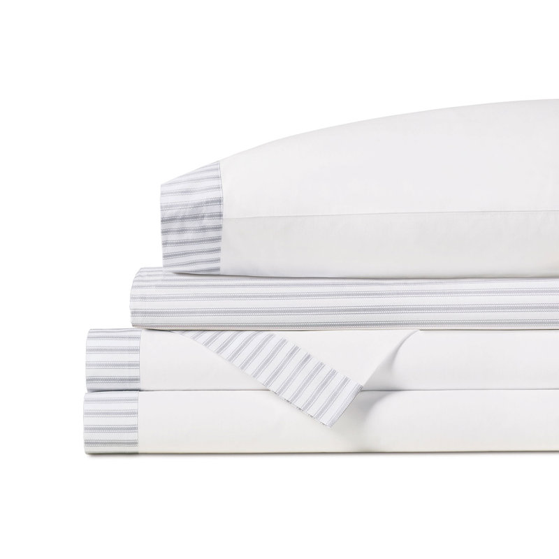 Blass Ticking Egyptian Cotton Percale Striped Sheet Set, Haze, Cal.King Sheet Set with 2 Pillowcases