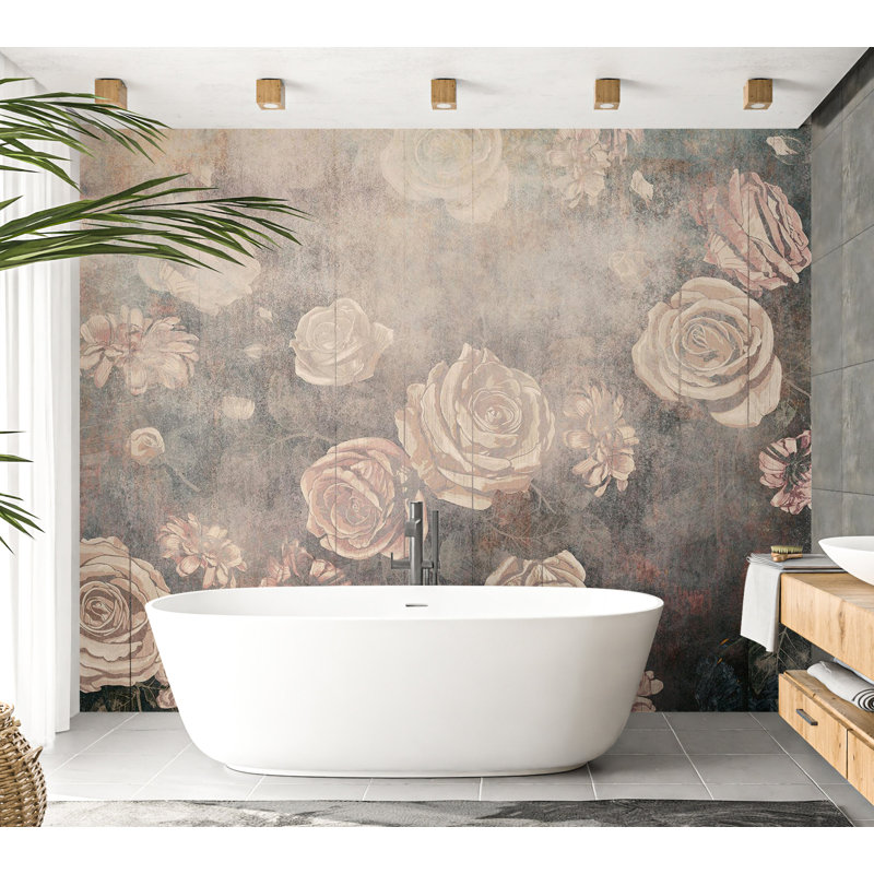 Adhésif mural Kavya, L 154 po x L 110 po, Roses brumeuses