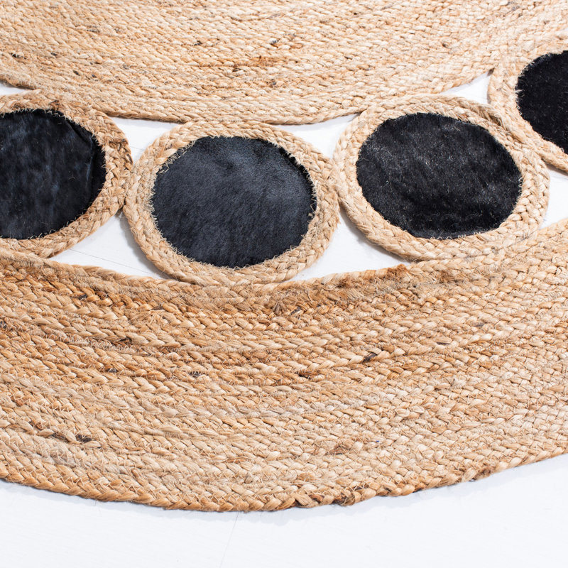 Tapis en jute / cuir tissé à la main Combs, Rond 6 pi