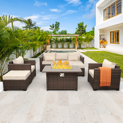 Ensemble de conversation modulaire en osier avec coussins pour l'extérieur
