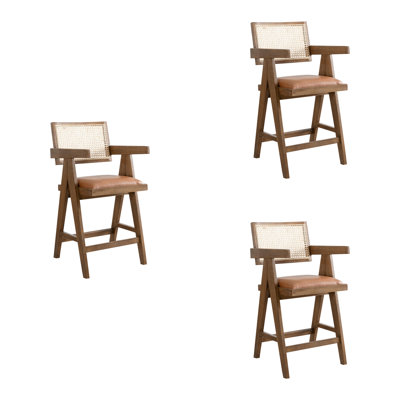 Tabouret de bar en bois massif et rotin Damyria