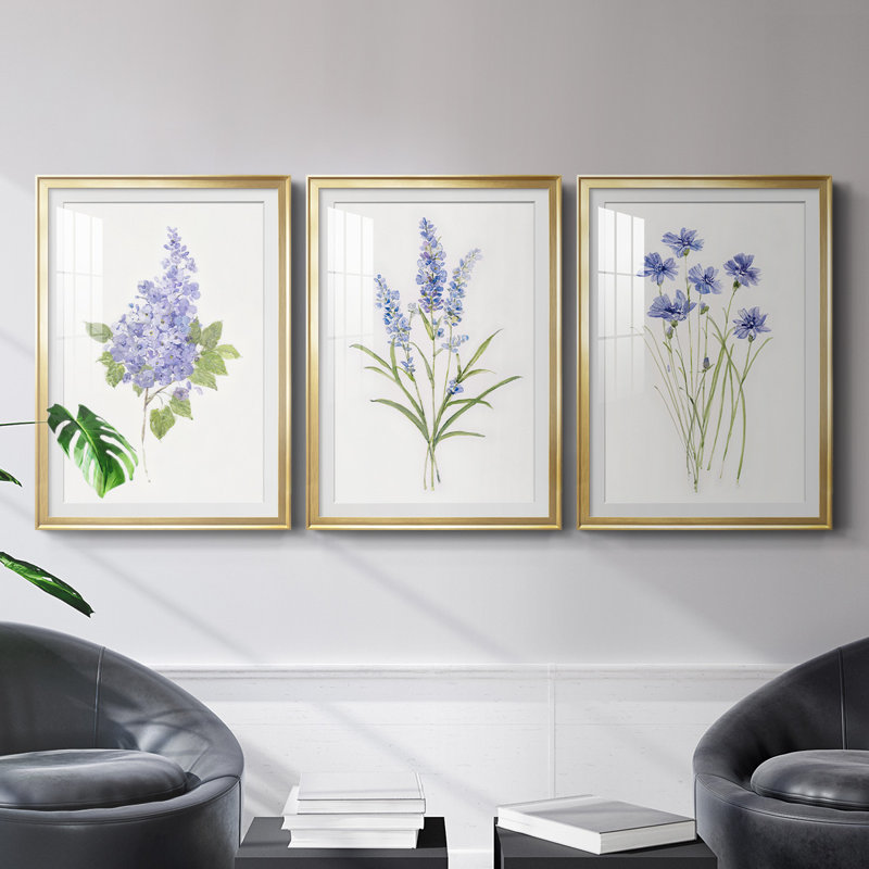 Reproduction encadrée de qualité lilas botanique - délicat prêt à accrocher, H 24,5 po x l 37 po x P 2,5 po, Cadre doré