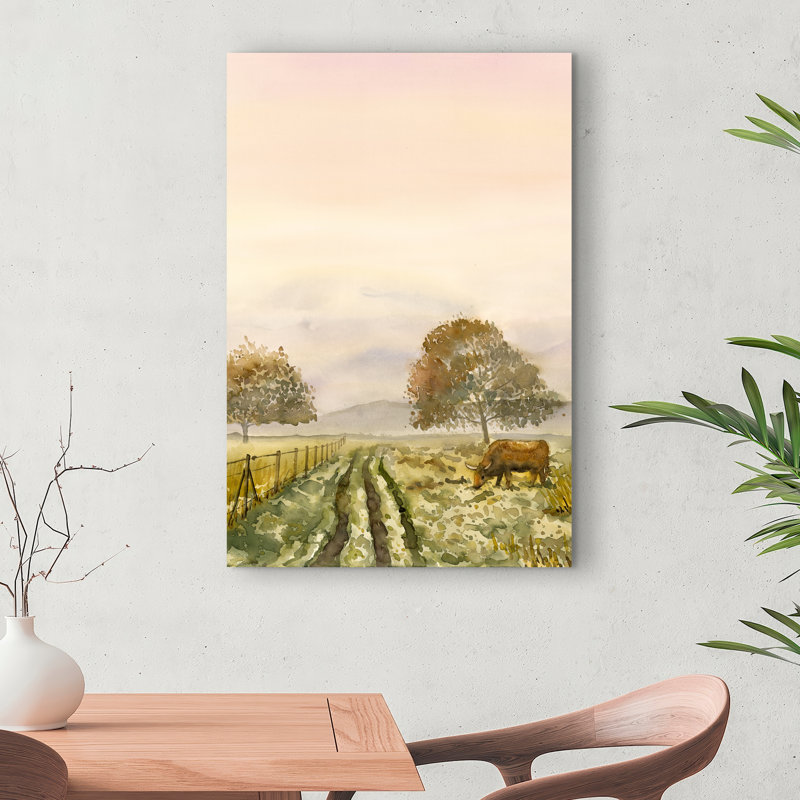 Doux matin dans la campagne - décor de toile de ferme verte