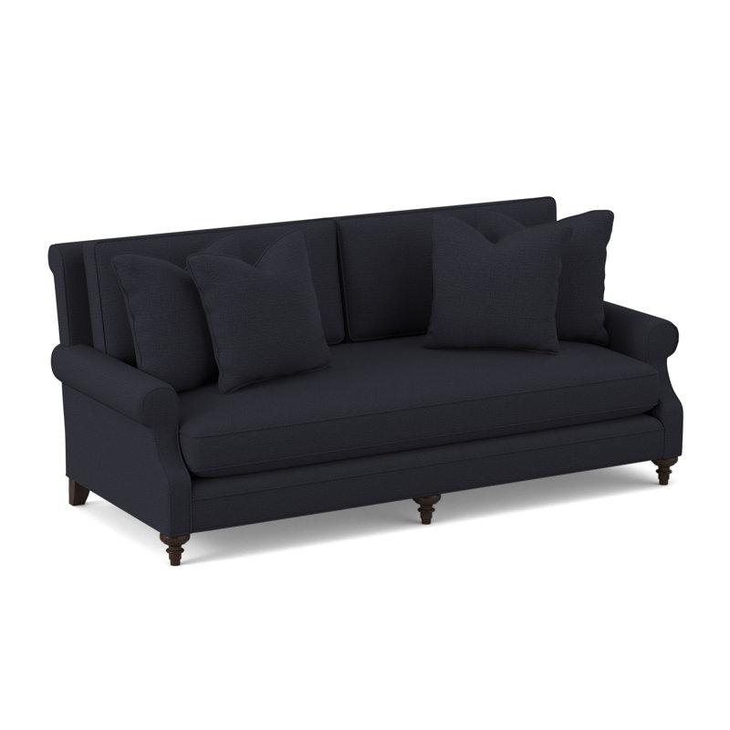 Sagamore Boucle and Velvet Sofa, Venice Navy 100% Polyester, American Walnut
