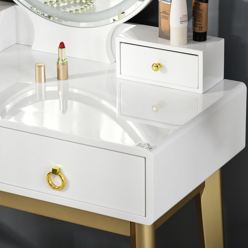 Ensemble coiffeuse avec miroir rond Everly Quinn