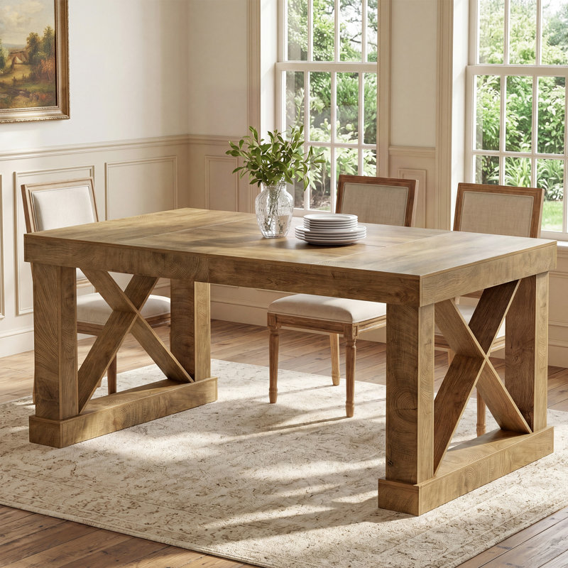 Table de salle à manger 63 po pour 4 personnes, table de cuisine rectangulaire avec base en X, Brun