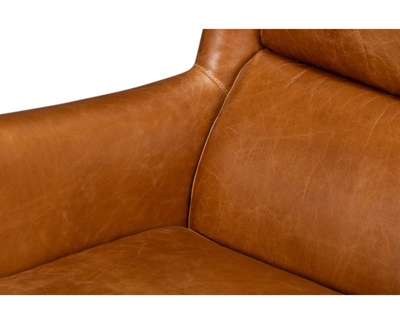 Elite Wingback Chair, Brown Genuine Leather