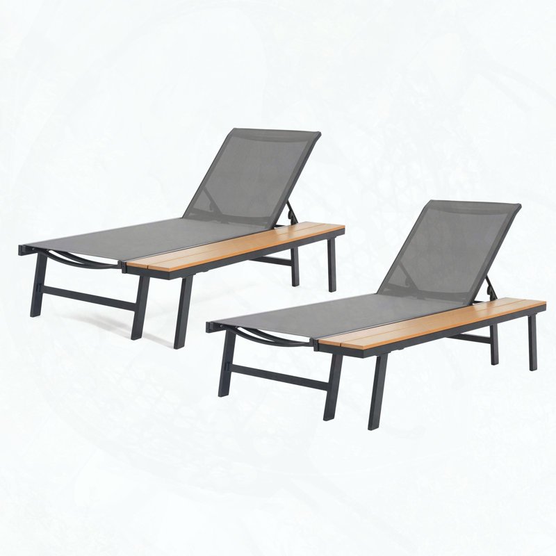 Ensemble de 2 chaises longues Waterloo avec table d'appoint en bois attachée Waterloo