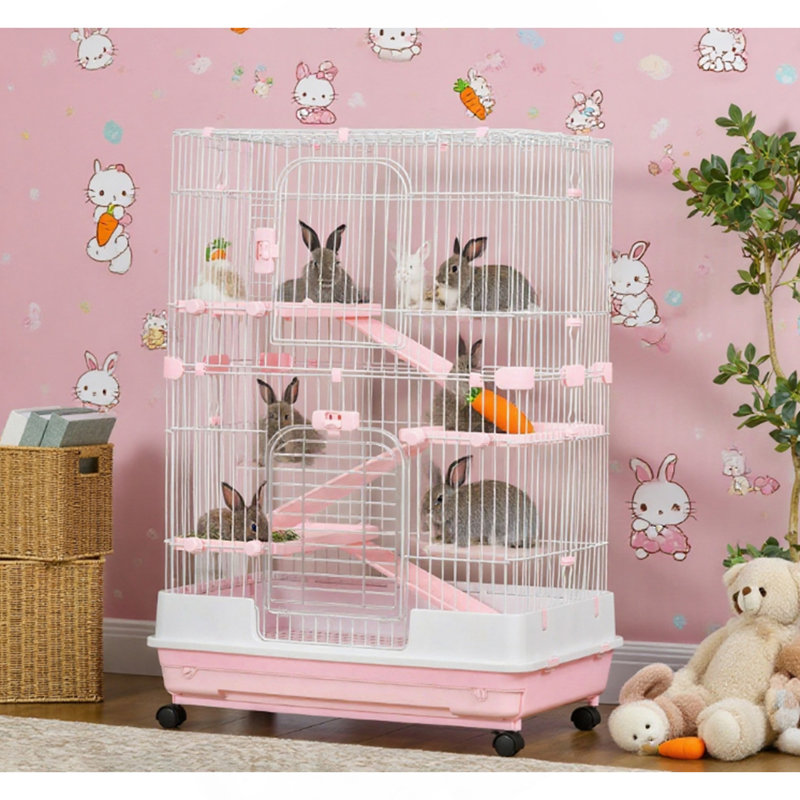 Cage à lapin avec roulettes