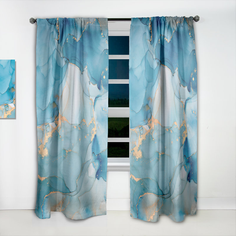 Panneau de rideau simple semi-diaphane abstrait moderne bleu et or, L 52 po x L 120 po