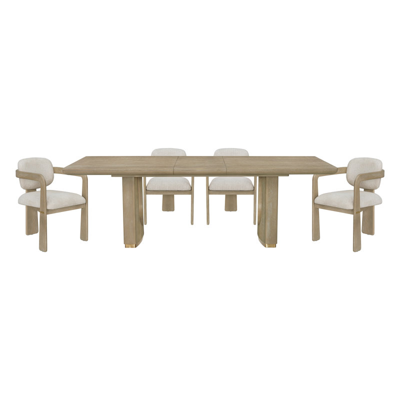 Table de salle à manger moderne avec finition chêne 5 pièces et chaises à rallonge beige, 5