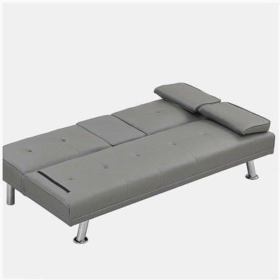 Two-way Armrest Sofa Bed, wood frame, stainless steel legs, armrest grey, not available