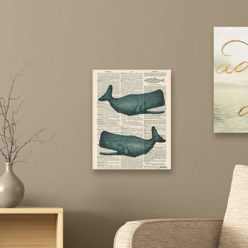 «Classic Novel Whales» par Fab Fun Funky - reproduction d'art textuel sur toile, H 15 po x l 10 po, Plaque