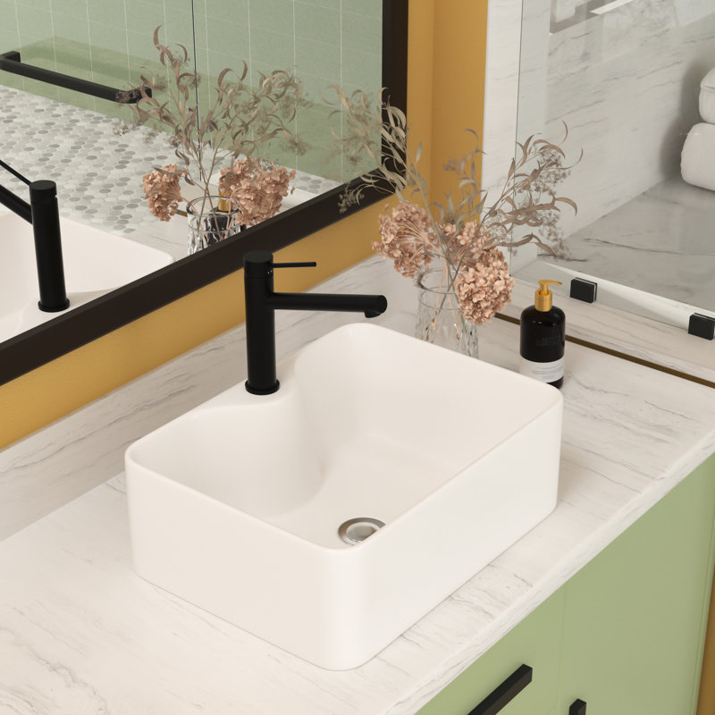 Lavabo vasque en céramique moderne 16 po x 12 po - rectangulaire, blanc, teint - aspect salle de bain, surface résistante aux acides