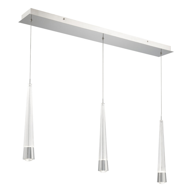 Luminaire suspendu linéaire à 3 lumières Quill, Chrome