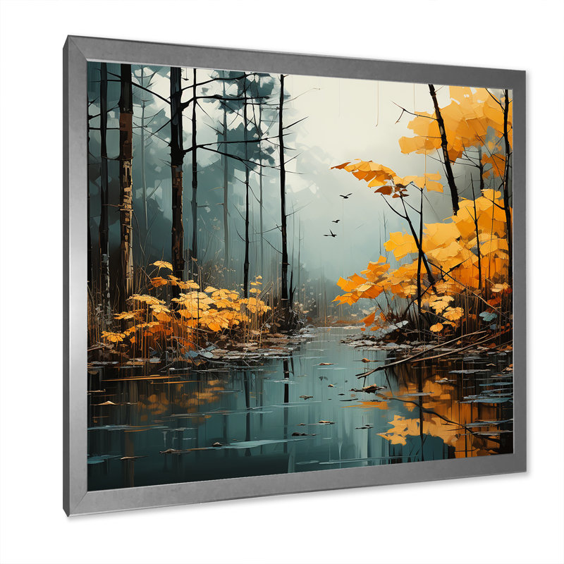 «Autumn Forest Solitude I» sur toile, Cadre simple argenté, H 36 po x l 36 po x P 1,5 po