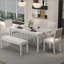 Ensemble de salle à manger de style rustique à rallonge 6 pièces 59-72 "- 4 chaises + banc compact, finition patinée et pieds rétro sculptés pour la cuisine / salle à manger-1429112252