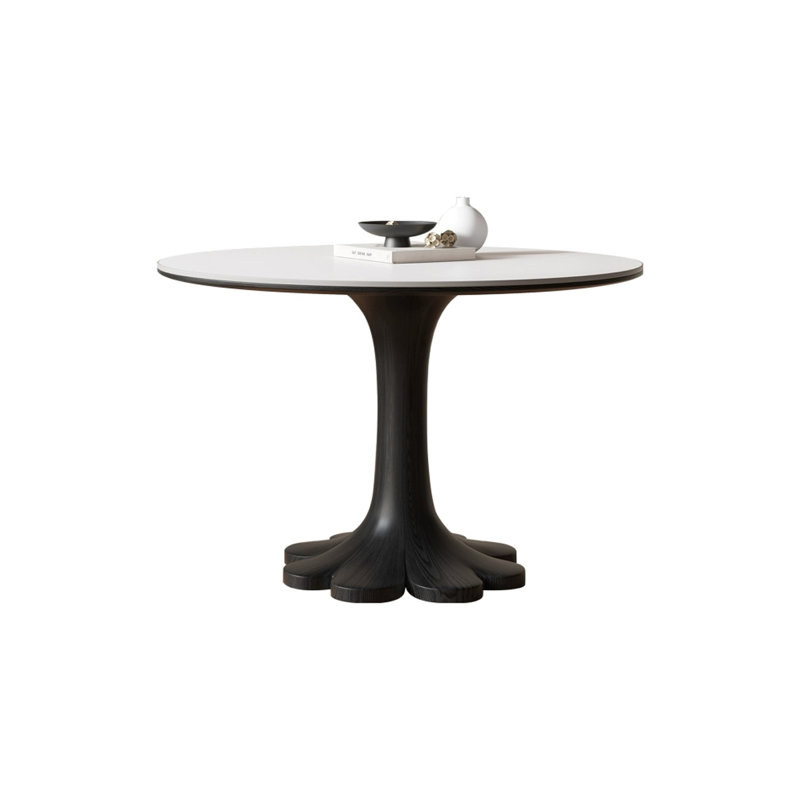 Black Round Sintered Stone Dining table, 29.53"H x 39.37"L x 39.37"W, Black