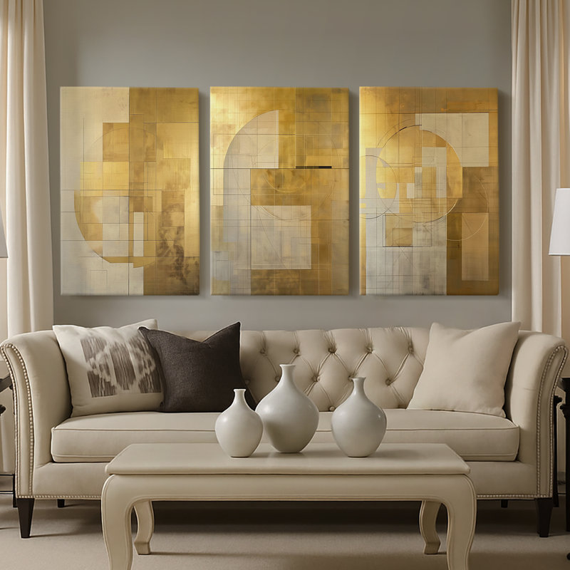 ABSTRACT Series C III - Toile tendue sur mesure avec châssis - 3 pièces, H 48 po x l 96 po