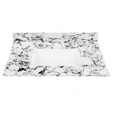 37"X22" Bathroom Vanity Top, With Undermount Ceramic Sink And Backsplash, Artificial Marble Bathroom Vanity Top With 3 Faucet Holes, New Carrara White And Black( Only Bathroom Vanity Top )