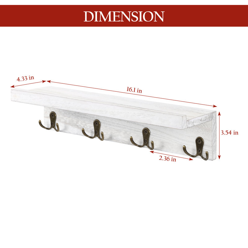 Landess Rustic White Wall Shelf with Hooks