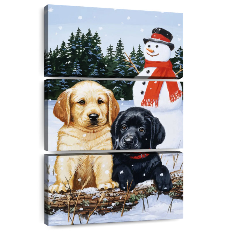 Chiots Brampt Lab avec bonhomme de neige, H 45 po x l 28 po