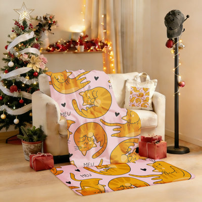 2025 Christmas Cozy Cat 4-Piece Set: 30x40 Inch Flannel Blanket + 15.75x13.78 Inch Canvas Tote + Washed Denim Beanie + 24x16 Inch Flannel Mat – Festive Holiday Pet-Lover Gift Bundle
