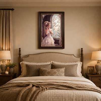 «Blonde Woman in Pink Gown» par Floral, vitrail, art mural sur toile