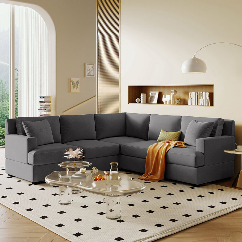 Tiyrene Upholstered Sectional, Grey Polyester Blend
