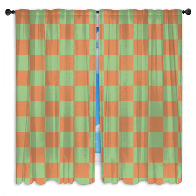 Green Orange Checkerboard Window Curtains Checkerboard Sheer & Room Darkening - 2 Panels