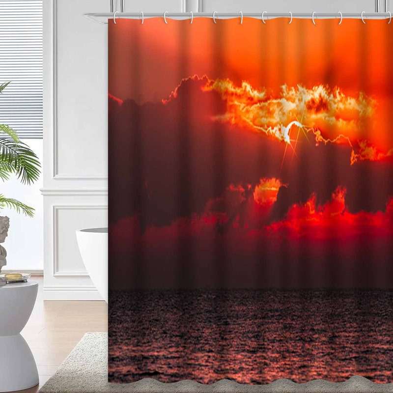 Magnifique rideau de douche orange avec 12 crochets Red Sky, L 72 po x l 84 po