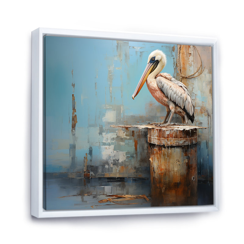 Art mural minimaliste Pelican Poise I, Cadre flottant blanc, H 36 po x l 36 po x P 1,5 po