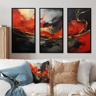 Rouge et or feu de marbre III - art mural abstrait