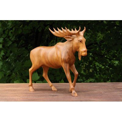 Wooden Hand Carved Moose Statue Figurine Sculpture Art Elk Decorative Home Decor Accent Rustic Lodge Handmade Handcrafted Decoration