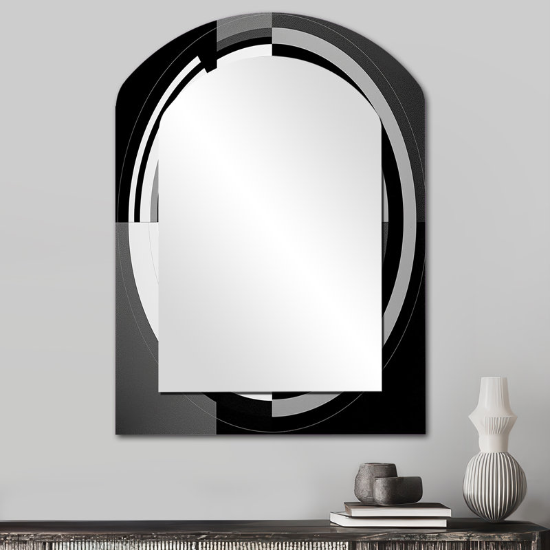 Miroir mural Bauhaus noir et blanc circulaire minimaliste III, 34 po x 25 po