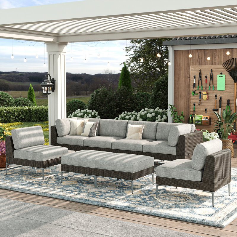  8-Piece Wicker Rattan Patio Furniture Set, Deep Seating Outdoor Modular Sectional Sofa Conversation Set with Thick Cushions for Lawn, Garden