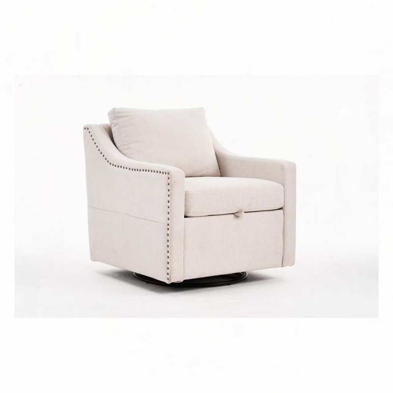 Fauteuil d'appoint pivotant en tissu Elacqua, Lin beige