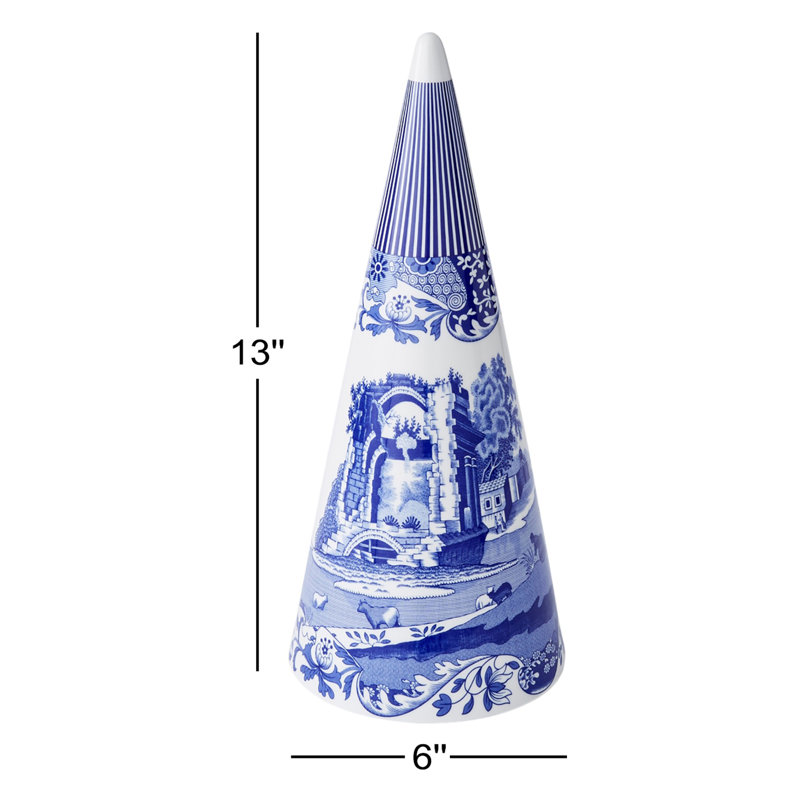 Spode – Blue Italian – Spode Blue Italian Cone Shaped Topiary - 13 Inch - BlueWhite