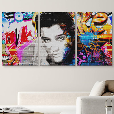Pop Urban Street " Urban High Contrast Elvis Portrait Graffiti & Street Art People Pop Art Colorful " 3 - Pieces