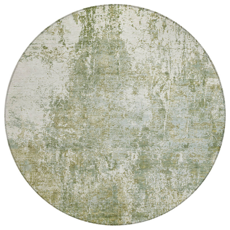 Machine Washable Indoor/Outdoor Xhevrie Aloe Rug, Round 8'