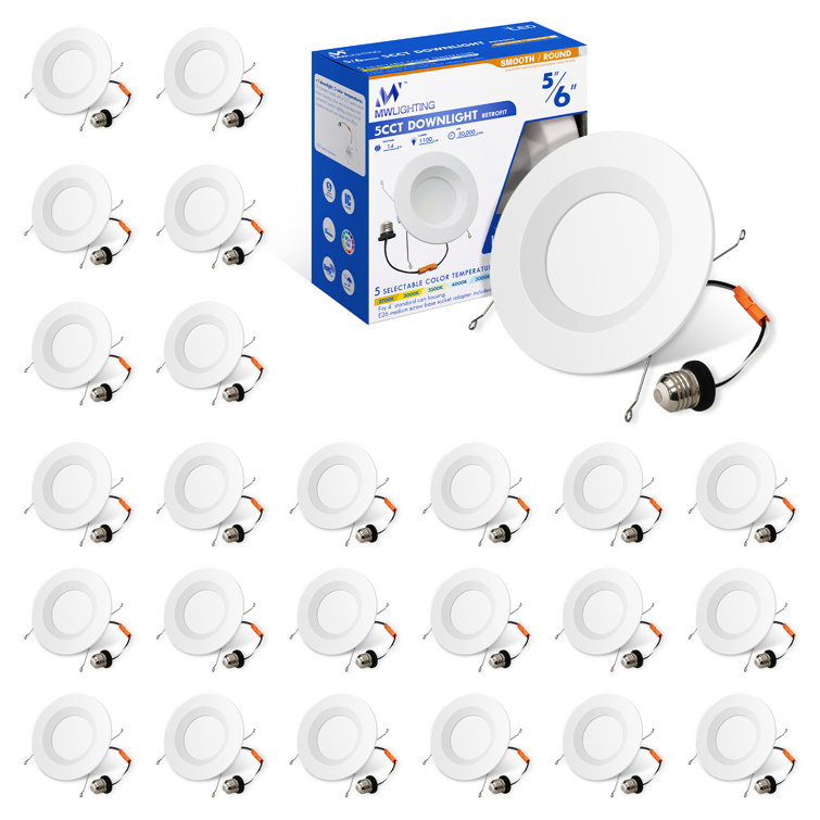 6 Inch 5CCT LED Retrofit Recessed Lighting Kit With Smooth Trim,12W, 1100lm Dimmable, 100W Incandescent Equal, Energy Star
