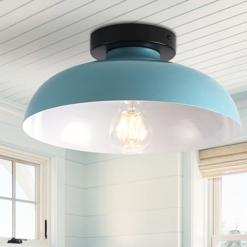 1 - Light  Dome Semi - Flush Mount Light, Light Blue