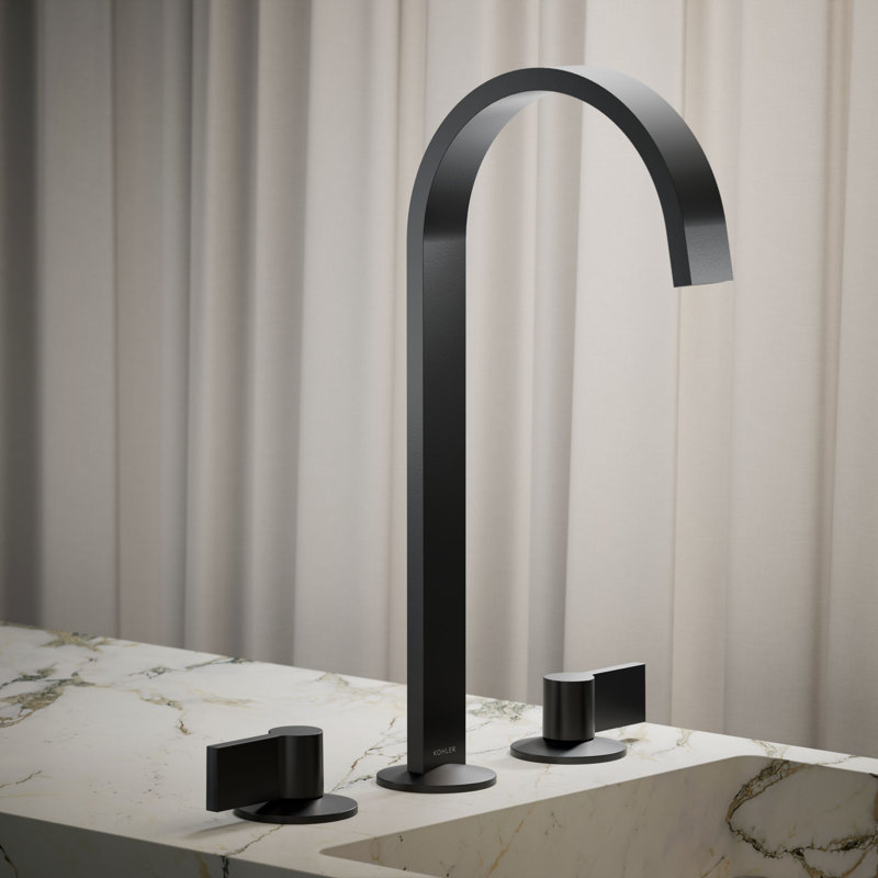Components Bathroom Sink Spout With Ribbon Design, Matte Black