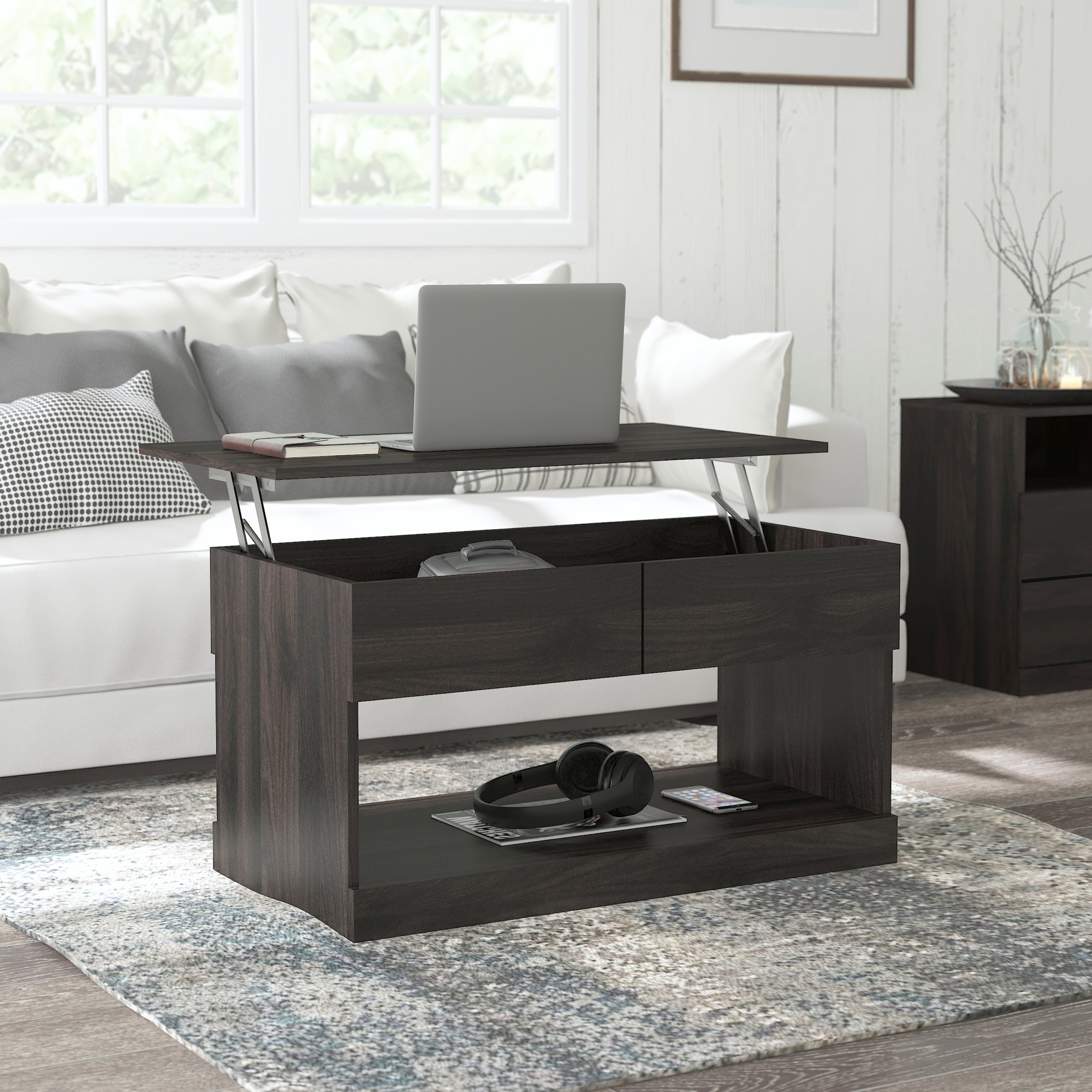 Ebern Designs Hawley Rectangular Lift Top Coffee Table, Gray Oak | Wayfair