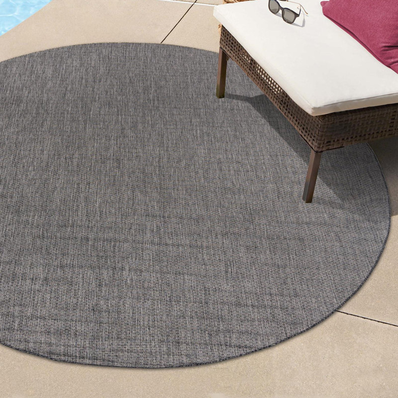 Tapis noir intérieur / extérieur Avaughn, Rond 5 pi 3 po, Noir