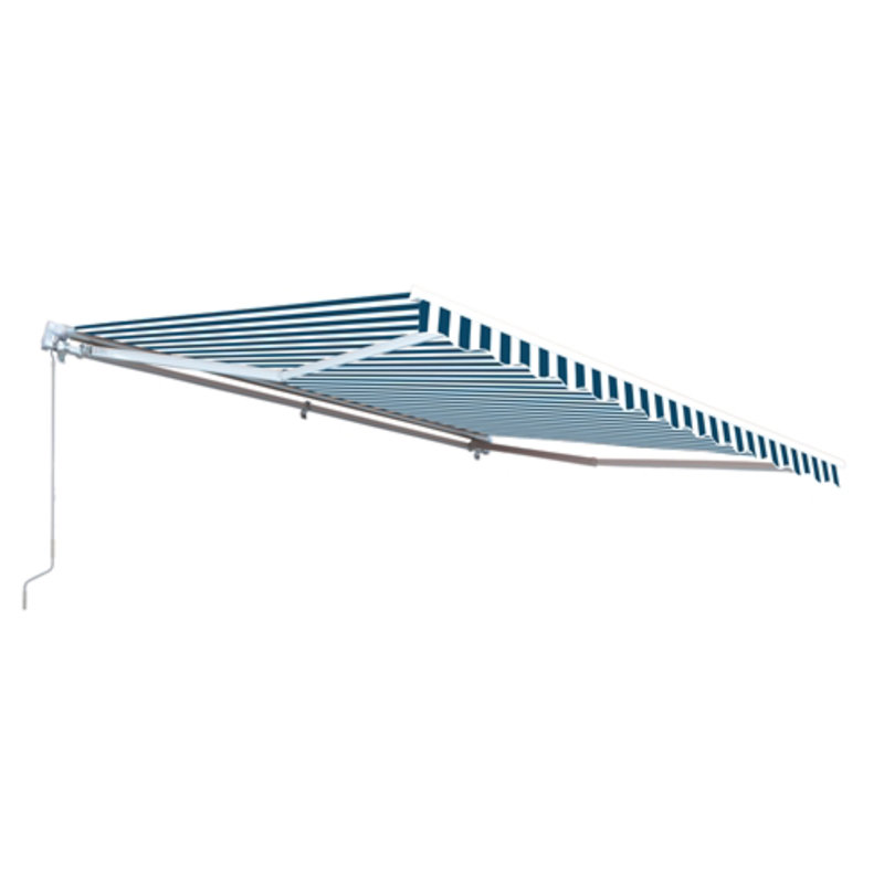 ALEKO Motorized Retractable Outdoor Awning with White Frame, Blue / White, 12' W x 10' D